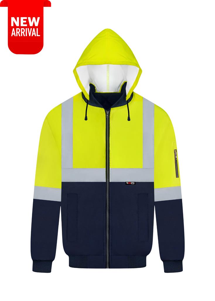 RIGGERS POLYESTER PU COATED FLYING JACKET WITH HOOD AND REFLECTIVE TWO TONE
