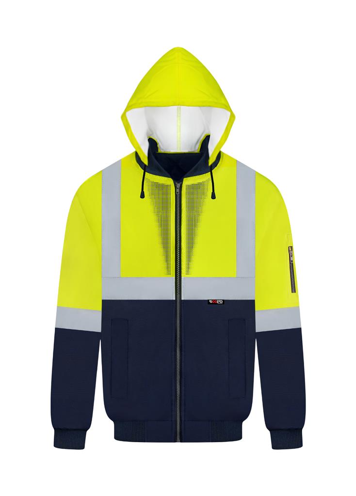 RIGGERS POLYESTER PU COATED FLYING JACKET WITH HOOD AND REFLECTIVE TWO TONE