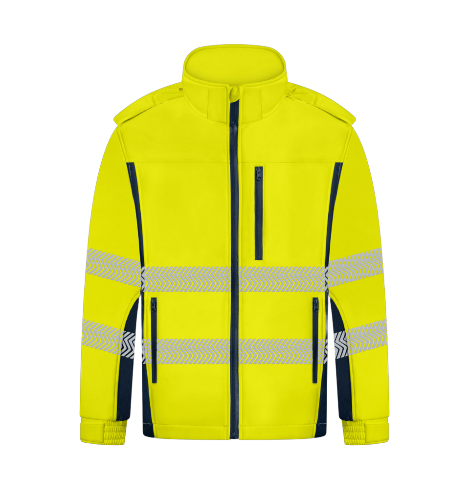 HI VIS SOFT SHELL JACKET WITH BIOMOTION REFLECTIVE TAPE TWO TONE