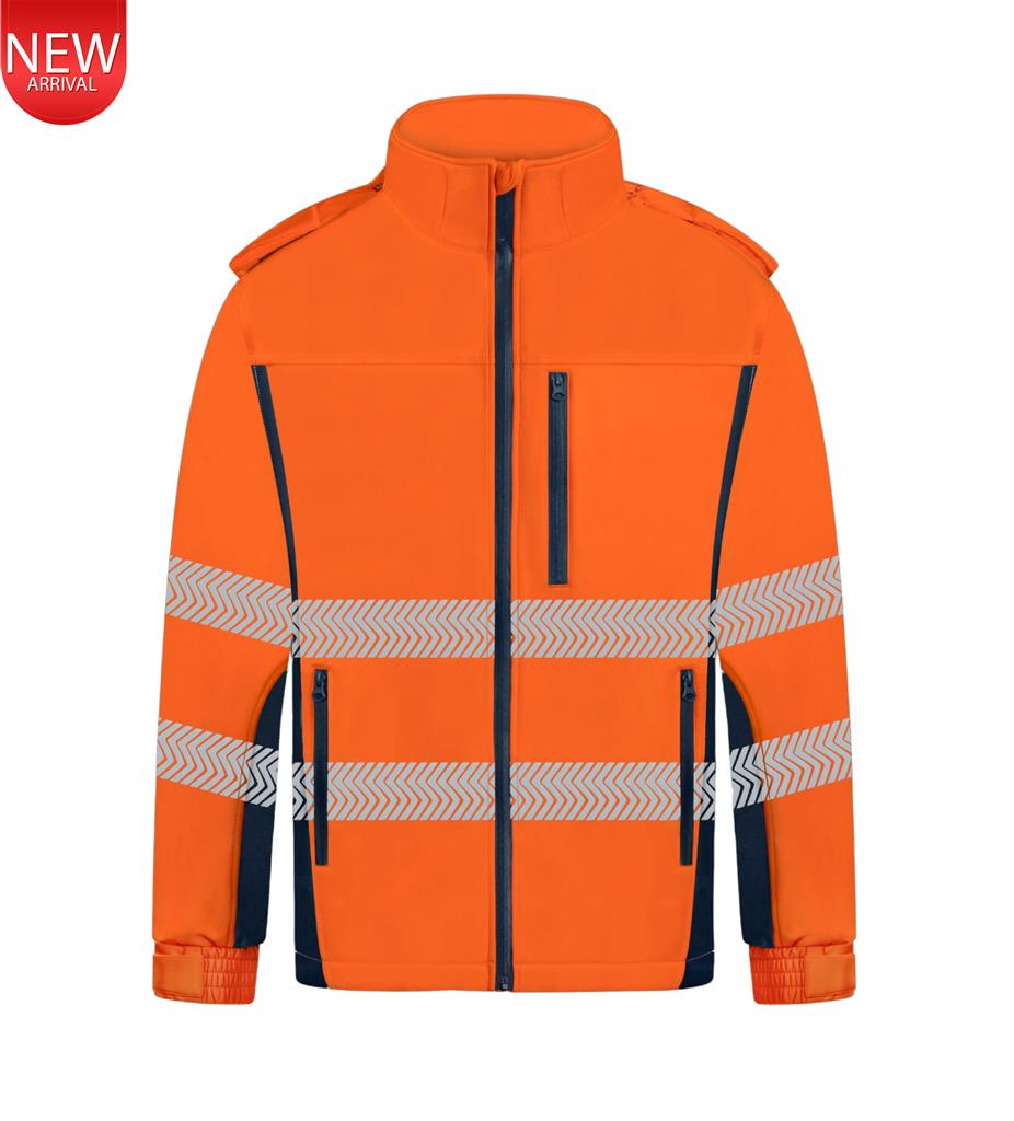 HI VIS SOFT SHELL JACKET WITH BIOMOTION REFLECTIVE TAPE TWO TONE