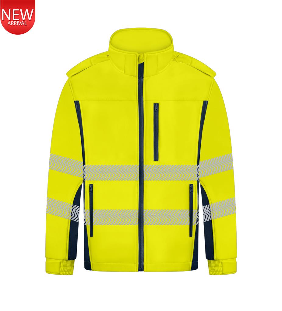 HI VIS SOFT SHELL JACKET WITH BIOMOTION REFLECTIVE TAPE TWO TONE