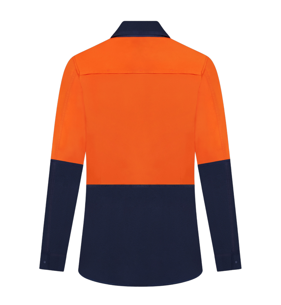 LADIES HI VIS ULTRA COOL LONG SLEEVE 100% COTTON VENTED SHIRT TWO TONE