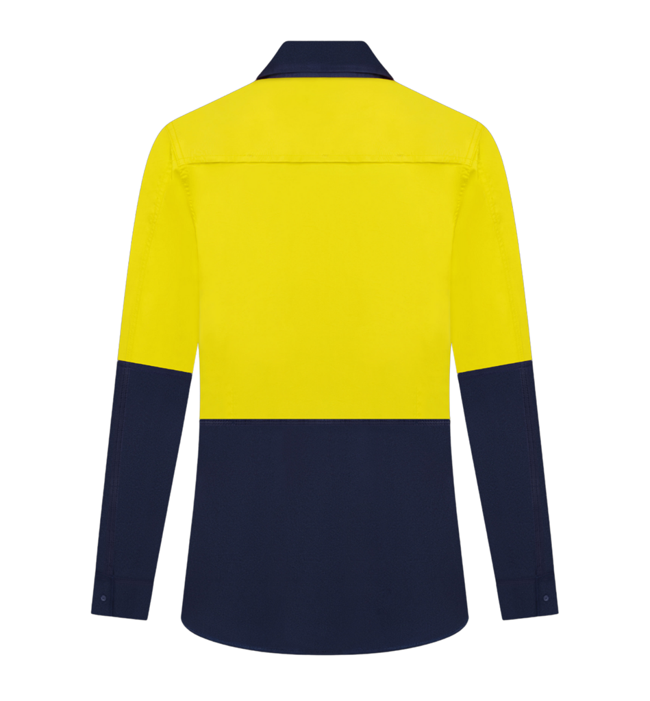LADIES HI VIS ULTRA COOL LONG SLEEVE 100% COTTON VENTED SHIRT TWO TONE