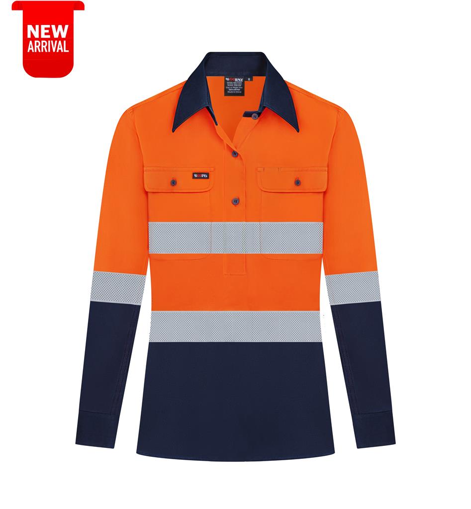 RIGGERS AIRFLEX LADIES LONG SLEEVE CLOSED FRONT COTTON DRILL SHIRT W/ PERFORATED REFLECTIVE TWO TONE