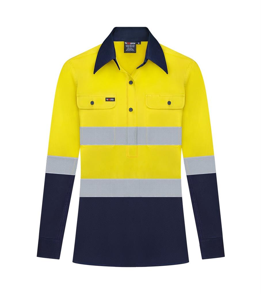 RIGGERS AIRFLEX LADIES LONG SLEEVE CLOSED FRONT COTTON DRILL SHIRT W/ PERFORATED REFLECTIVE TWO TONE