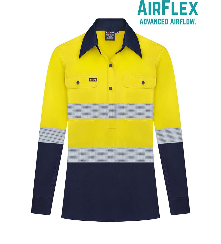 RIGGERS AIRFLEX LADIES LONG SLEEVE CLOSED FRONT COTTON DRILL SHIRT W/ PERFORATED REFLECTIVE TWO TONE