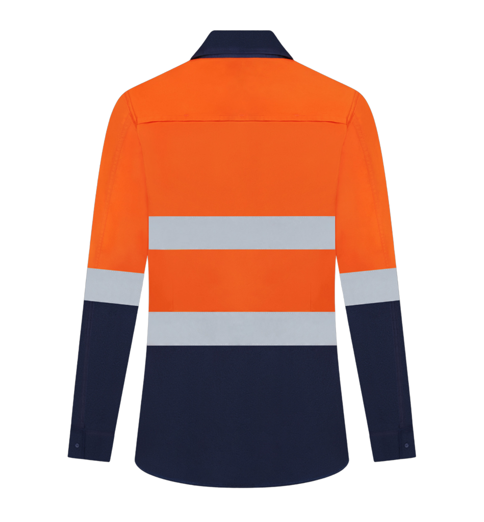 LADIES HI VIS ULTRA COOL LONG SLEEVE 100% COTTON VENTED SHIRT WITH REFLECTIVE TWO TONE