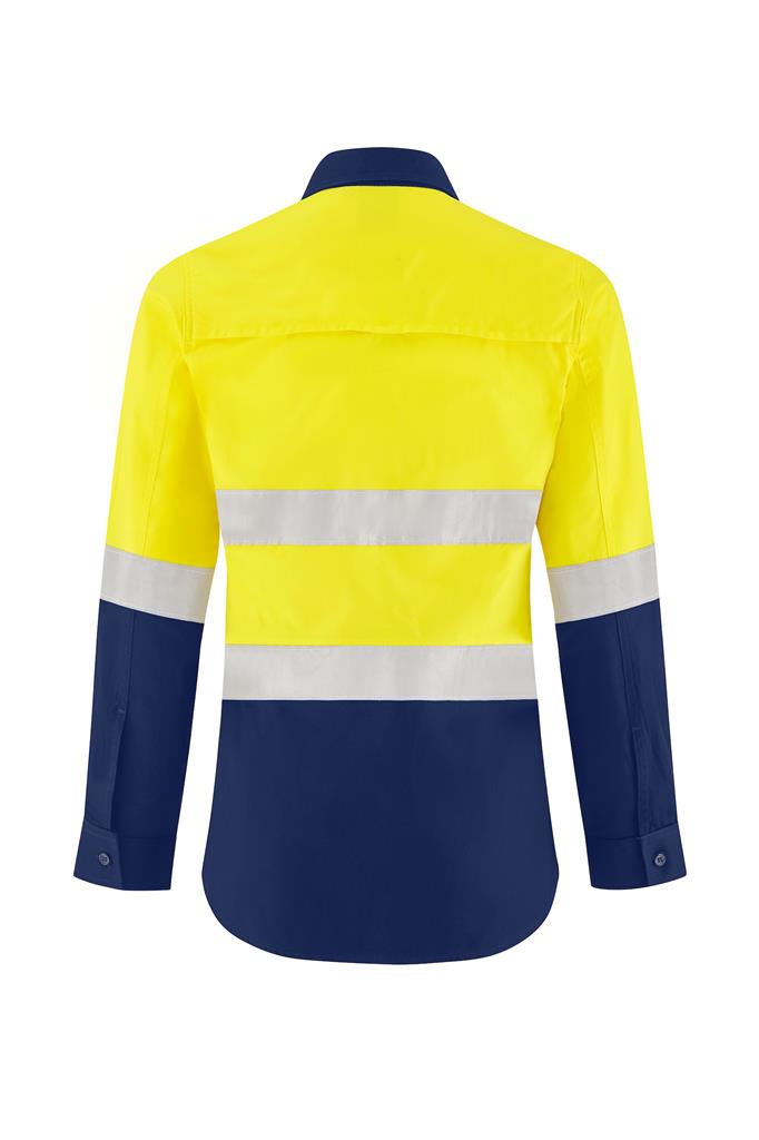 LADIES HI VIS ULTRA COOL LONG SLEEVE 100% COTTON VENTED SHIRT WITH REFLECTIVE TWO TONE