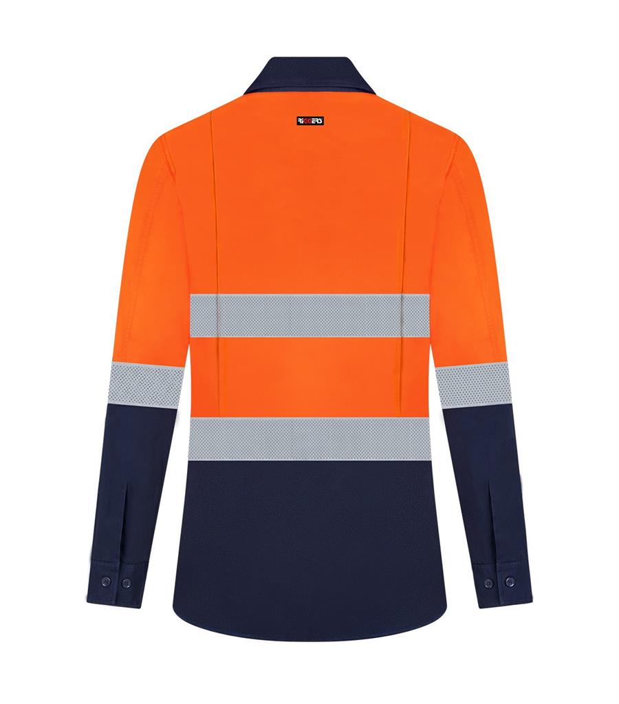 RIGGERS AIRFLEX LADIES LONG SLEEVE COTTON DRILL SHIRT WITH PERFORATED REFLECTIVE TWO TONE