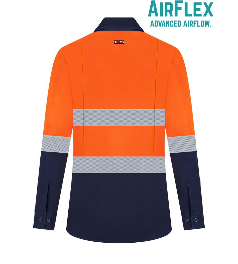 RIGGERS AIRFLEX LADIES LONG SLEEVE COTTON DRILL SHIRT WITH PERFORATED REFLECTIVE TWO TONE