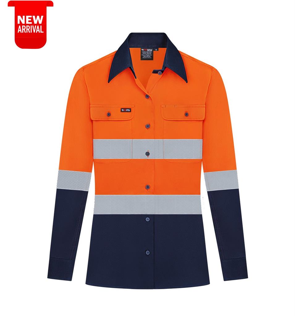 RIGGERS AIRFLEX LADIES LONG SLEEVE COTTON DRILL SHIRT WITH PERFORATED REFLECTIVE TWO TONE
