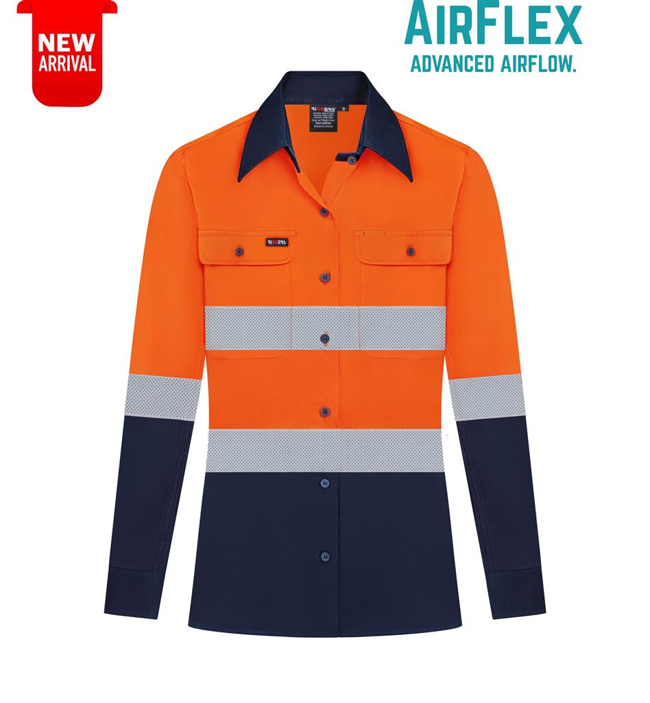 RIGGERS AIRFLEX LADIES LONG SLEEVE COTTON DRILL SHIRT WITH PERFORATED REFLECTIVE TWO TONE