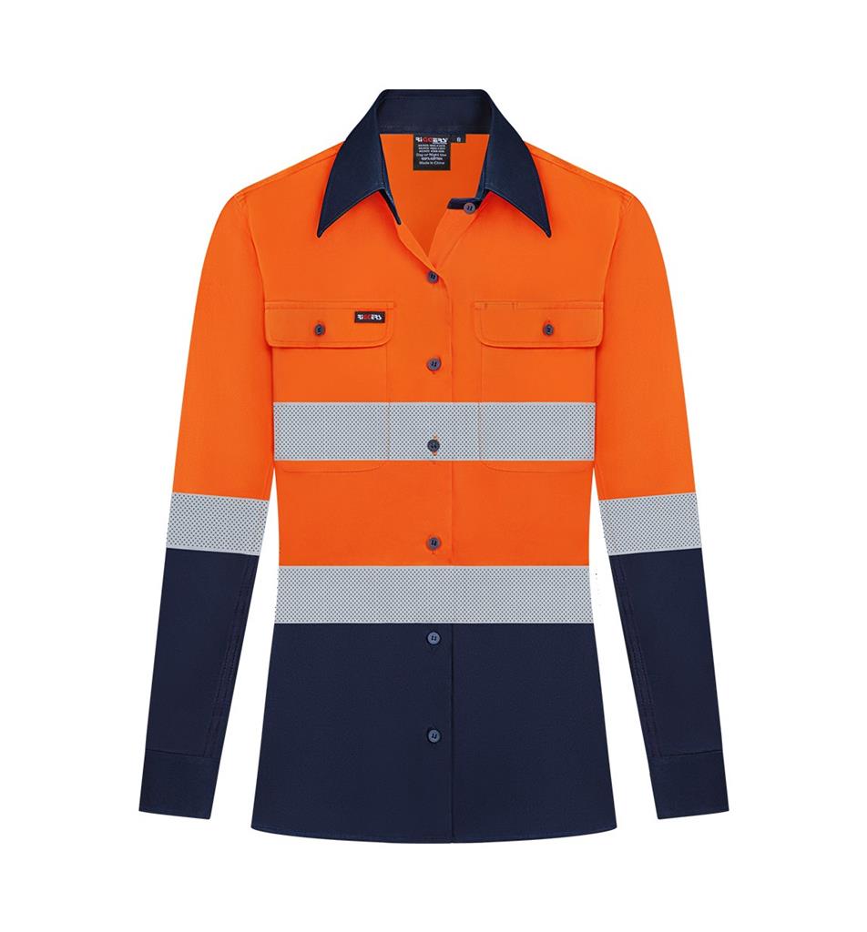 RIGGERS AIRFLEX LADIES LONG SLEEVE COTTON DRILL SHIRT WITH PERFORATED REFLECTIVE TWO TONE