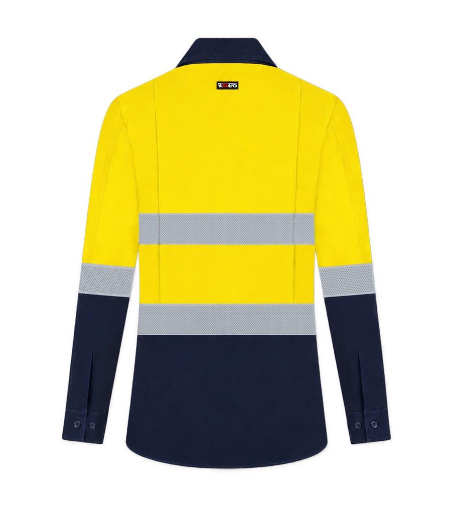 RIGGERS AIRFLEX LADIES LONG SLEEVE COTTON DRILL SHIRT WITH PERFORATED REFLECTIVE TWO TONE