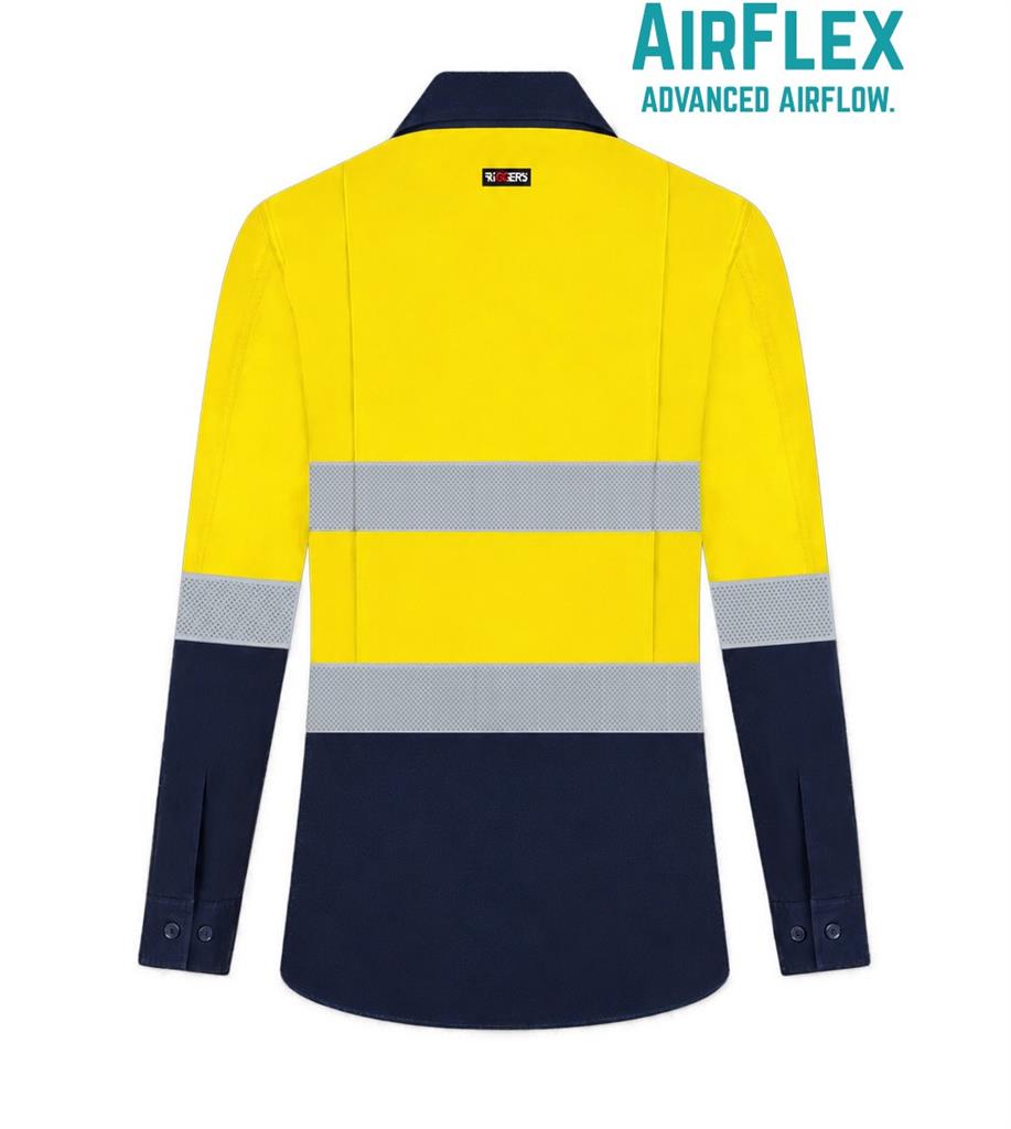 RIGGERS AIRFLEX LADIES LONG SLEEVE COTTON DRILL SHIRT WITH PERFORATED REFLECTIVE TWO TONE