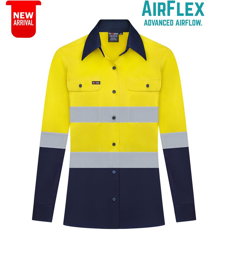 RIGGERS AIRFLEX LADIES LONG SLEEVE COTTON DRILL SHIRT WITH PERFORATED REFLECTIVE TWO TONE