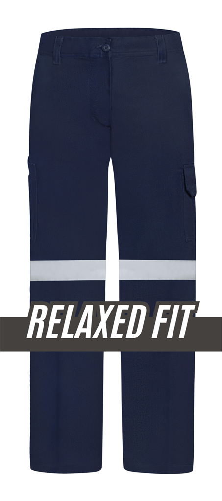 LADIES LIGHT WEIGHT 100% COTTON DRILL TROUSERS WITH REFLECTIVE