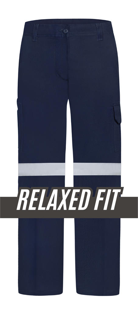 LADIES HEAVY WEIGHT 100% COTTON DRILL TROUSERS WITH REFLECTIVE