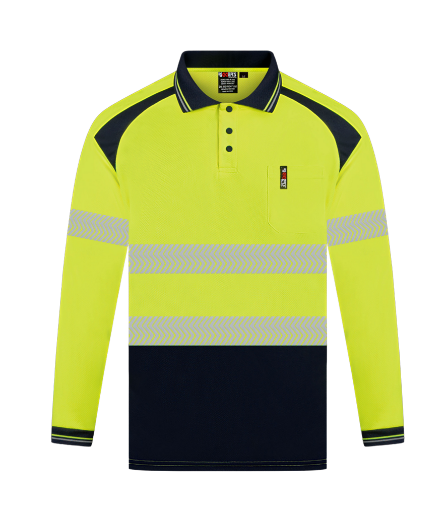 HI VIS LONG SLEEVE MICROMESH POLO WITH SEGMENTED REFLECTIVE TWO TONE