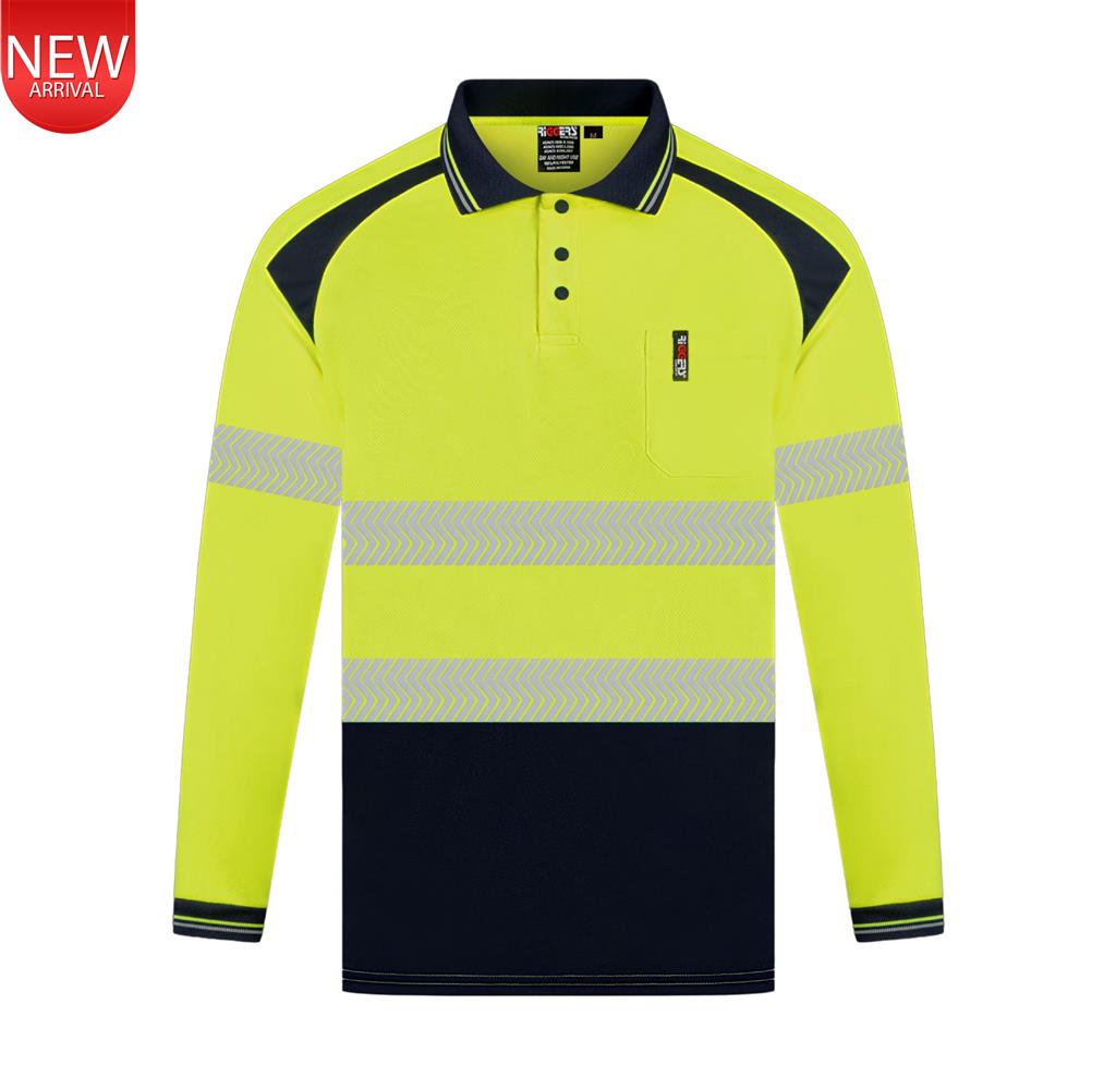 HI VIS LONG SLEEVE MICROMESH POLO WITH SEGMENTED REFLECTIVE TWO TONE