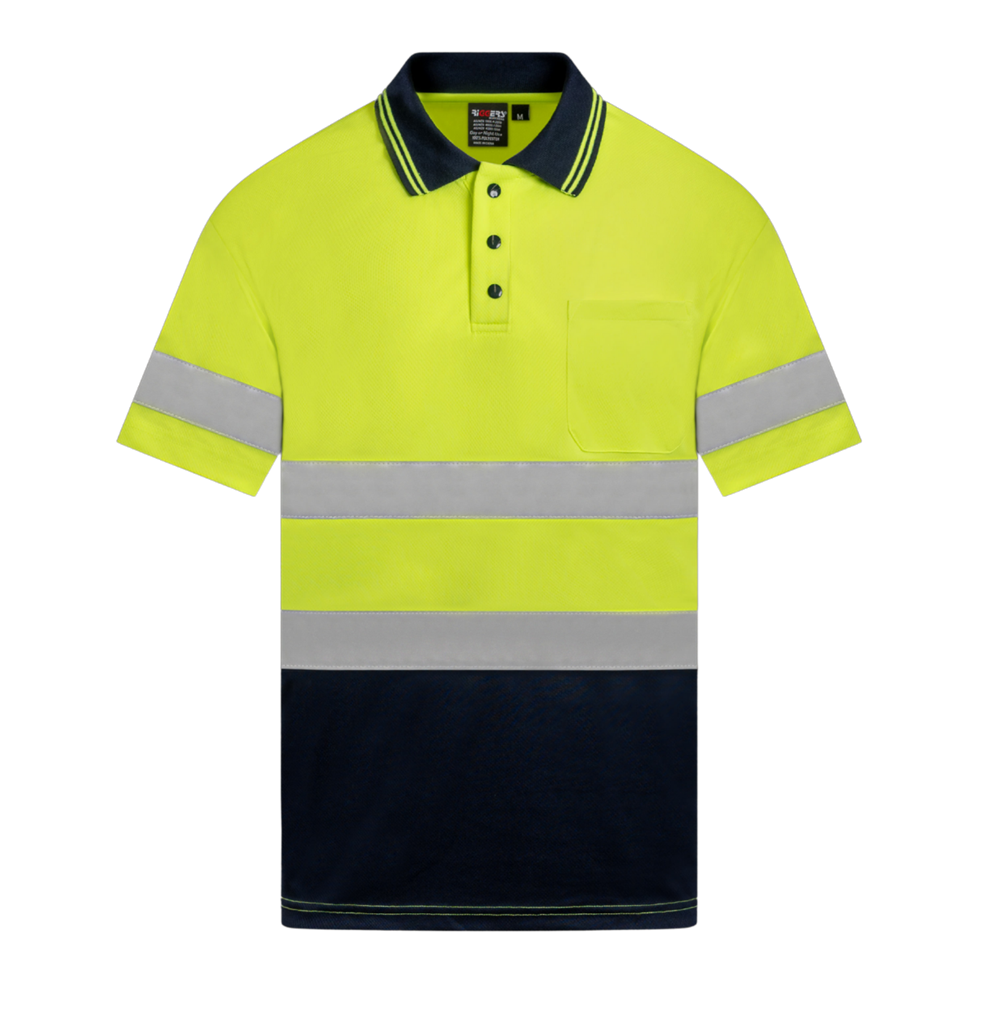 HI VIS SHORT SLEEVE MICROMESH POLO WITH REFLECTIVE TWO TONE