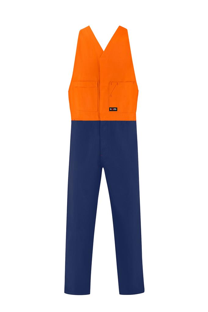 HI VIS ACTION BACK 100% COTTON DRILL OVERALLS TWO TONE