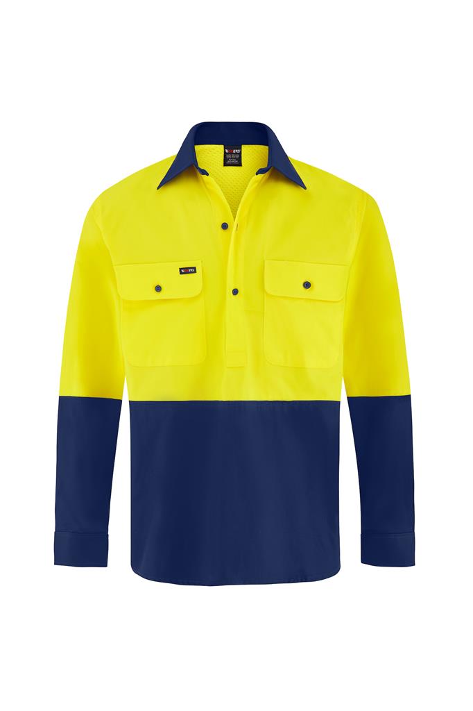 HI VIS ULTRA COOL LONG SLEEVE CLOSED FRONT 100% COTTON VENTED SHIRT TWO TONE