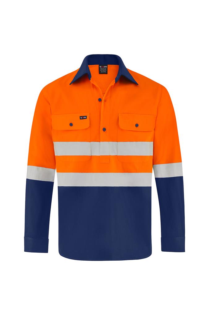 HI VIS ULTRA COOL LONG SLEEVE CLOSED FRONT 100% COTTON VENTED SHIRT WITH REFLECTIVE TWO TONE
