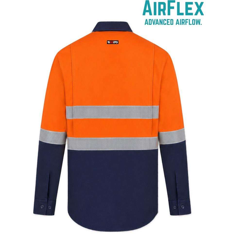 RIGGERS AIRFLEX LONG SLEEVE CLOSED FRONT COTTON DRILL SHIRT WITH PERFORATED REFLECTIVE TWO TONE