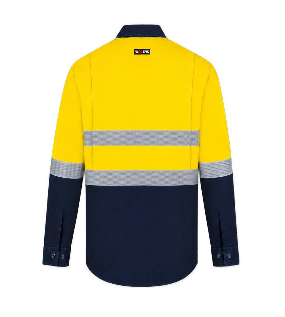 RIGGERS AIRFLEX LONG SLEEVE CLOSED FRONT COTTON DRILL SHIRT WITH PERFORATED REFLECTIVE TWO TONE