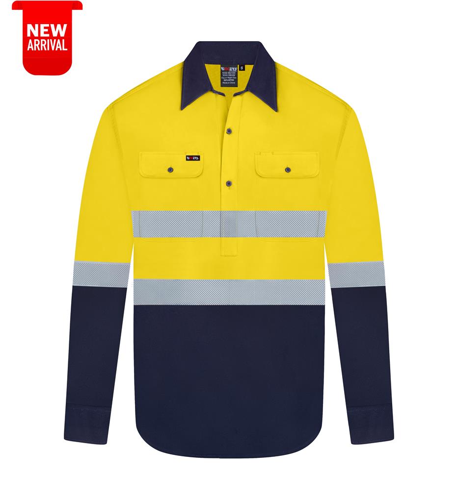 RIGGERS AIRFLEX LONG SLEEVE CLOSED FRONT COTTON DRILL SHIRT WITH PERFORATED REFLECTIVE TWO TONE