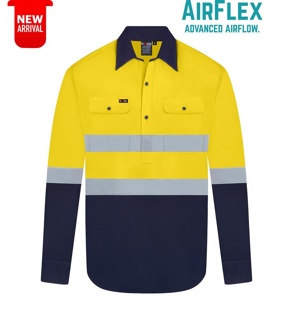 RIGGERS AIRFLEX LONG SLEEVE CLOSED FRONT COTTON DRILL SHIRT WITH PERFORATED REFLECTIVE TWO TONE