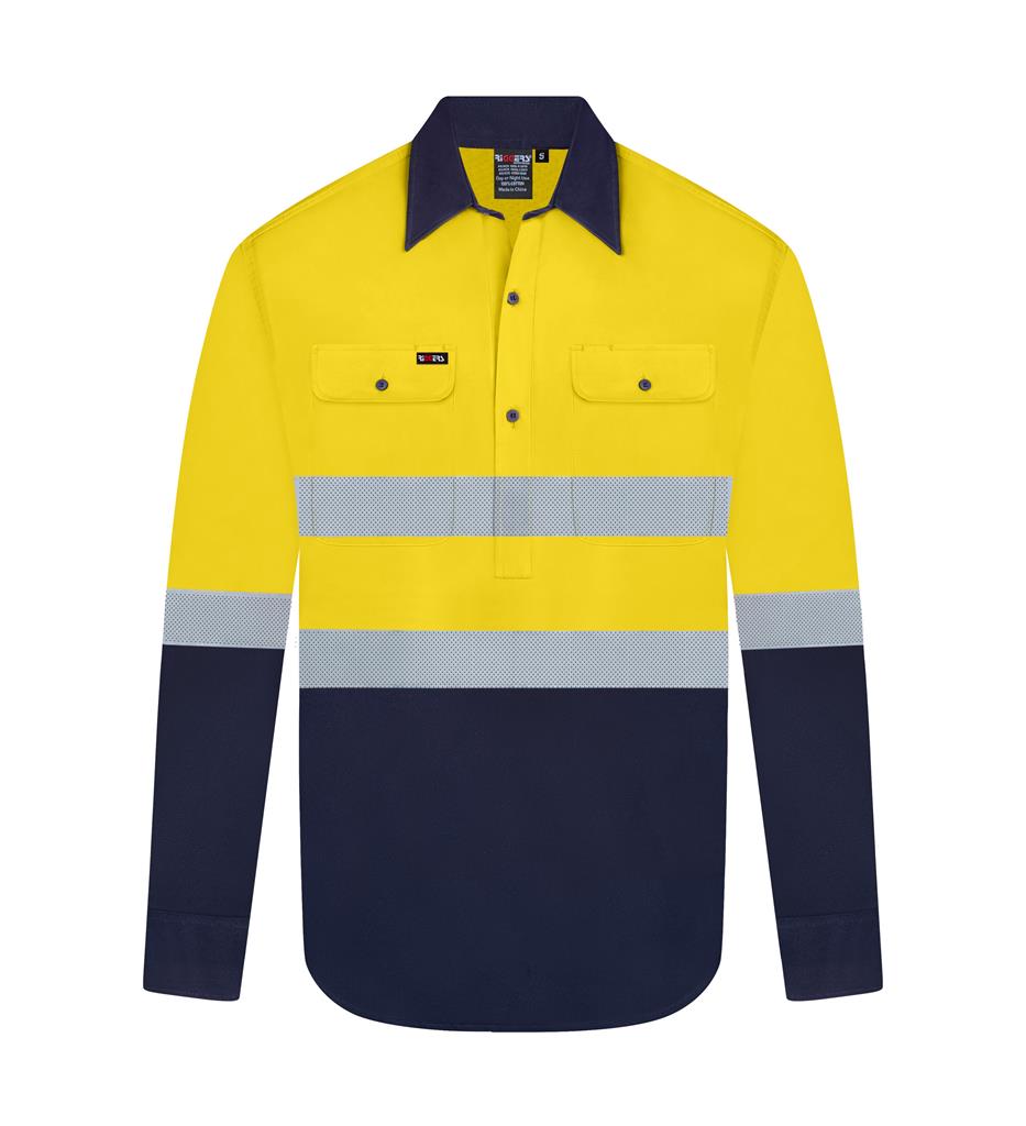 RIGGERS AIRFLEX LONG SLEEVE CLOSED FRONT COTTON DRILL SHIRT WITH PERFORATED REFLECTIVE TWO TONE