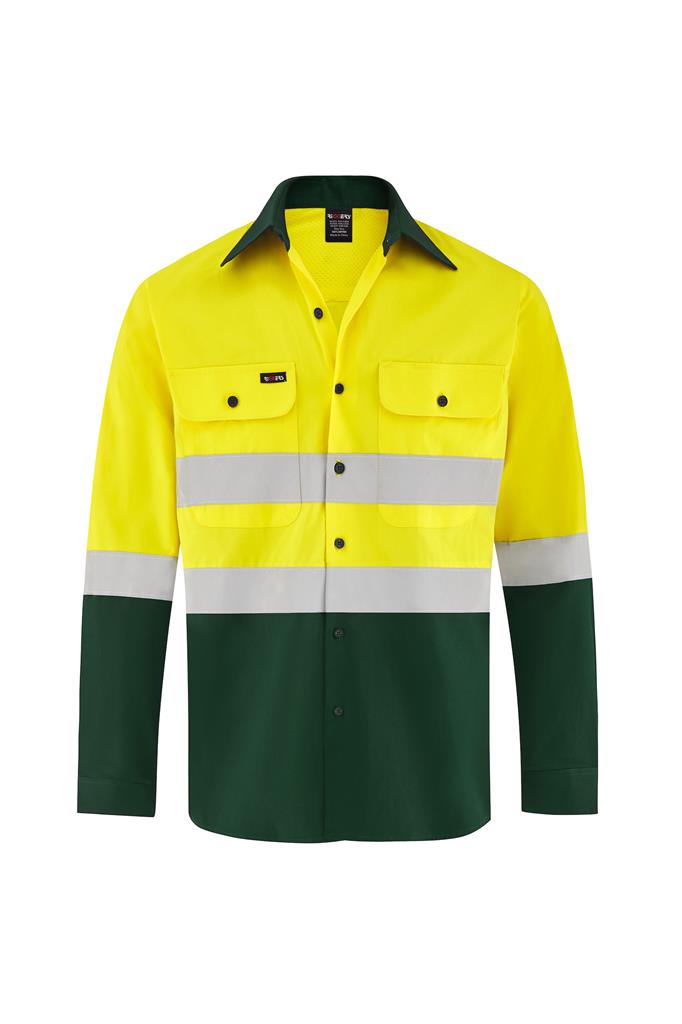HI VIS ULTRA COOL LONG SLEEVE 100% COTTON VENTED SHIRT WITH REFLECTIVE TWO TONE