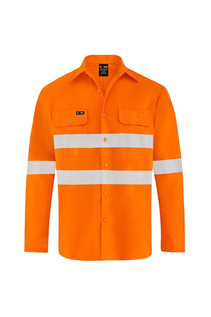 HI VIS LONG SLEEVE 100% COTTON DRILL SHIRT WITH REFLECTIVE