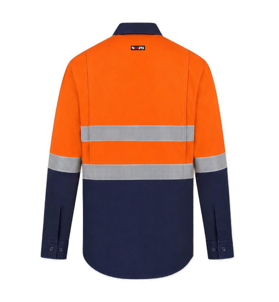 RIGGERS AIRFLEX LONG SLEEVE COTTON DRILL SHIRT WITH PERFORATED REFLECTIVE TWO TONE