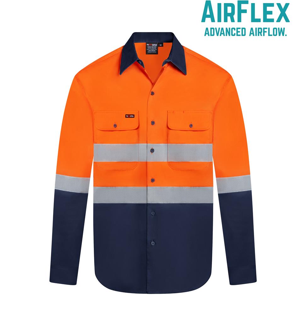 RIGGERS AIRFLEX LONG SLEEVE COTTON DRILL SHIRT WITH PERFORATED REFLECTIVE TWO TONE