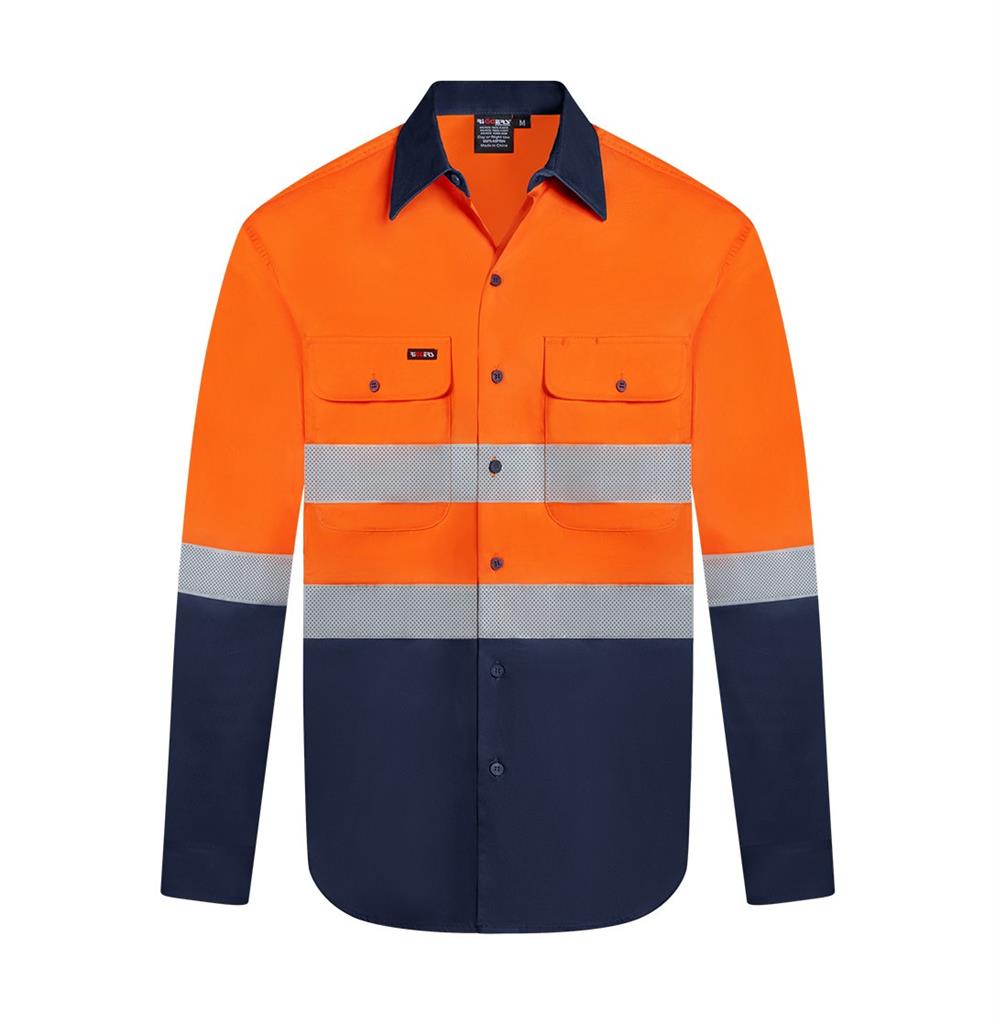 RIGGERS AIRFLEX LONG SLEEVE COTTON DRILL SHIRT WITH PERFORATED REFLECTIVE TWO TONE