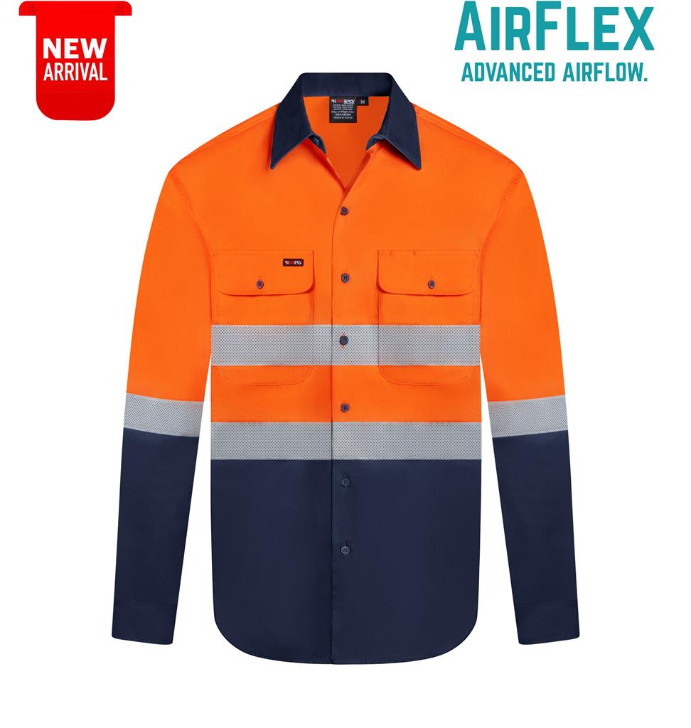 RIGGERS AIRFLEX LONG SLEEVE COTTON DRILL SHIRT WITH PERFORATED REFLECTIVE TWO TONE