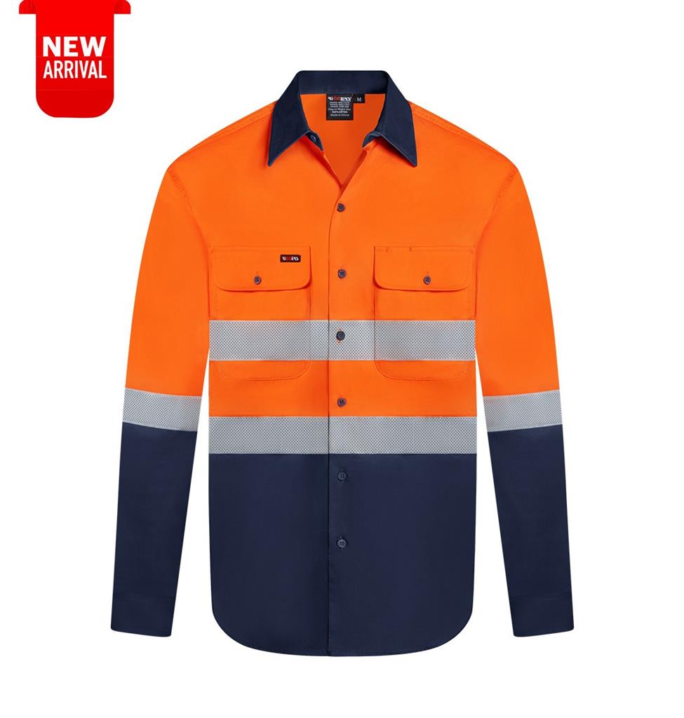 RIGGERS AIRFLEX LONG SLEEVE COTTON DRILL SHIRT WITH PERFORATED REFLECTIVE TWO TONE