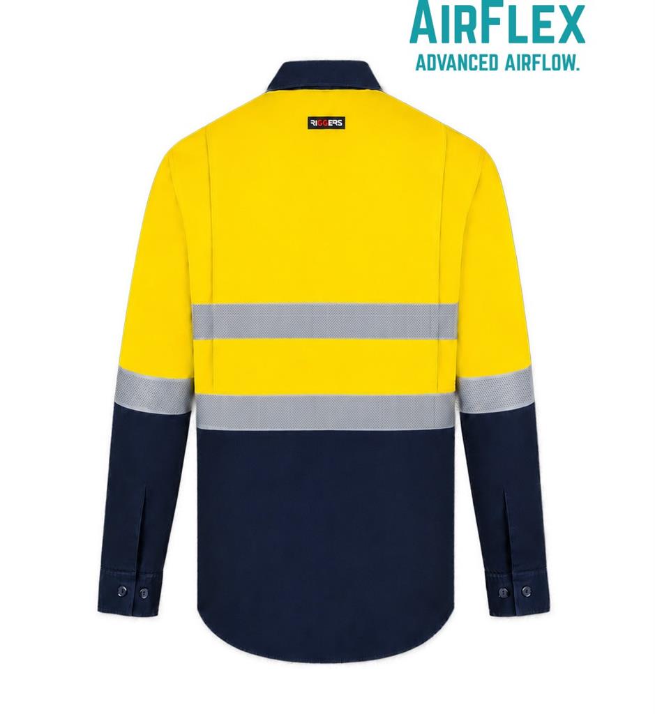 RIGGERS AIRFLEX LONG SLEEVE COTTON DRILL SHIRT WITH PERFORATED REFLECTIVE TWO TONE