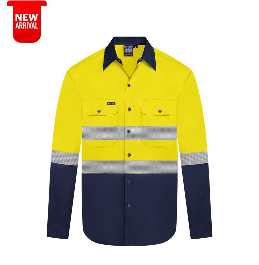 RIGGERS AIRFLEX LONG SLEEVE COTTON DRILL SHIRT WITH PERFORATED REFLECTIVE TWO TONE