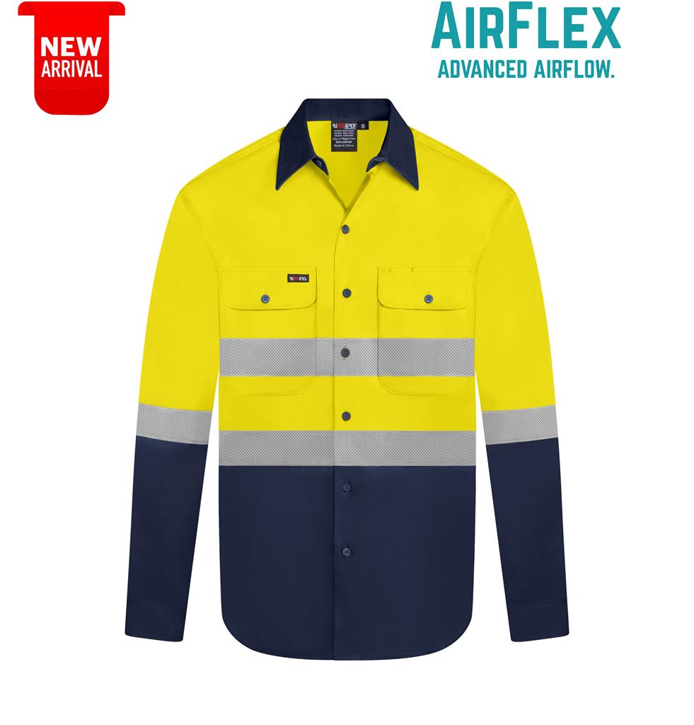 RIGGERS AIRFLEX LONG SLEEVE COTTON DRILL SHIRT WITH PERFORATED REFLECTIVE TWO TONE