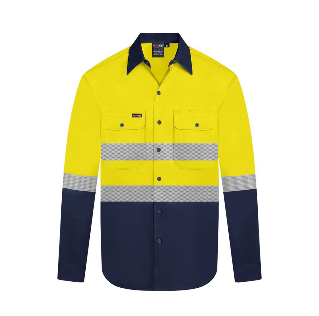 RIGGERS AIRFLEX LONG SLEEVE COTTON DRILL SHIRT WITH PERFORATED REFLECTIVE TWO TONE