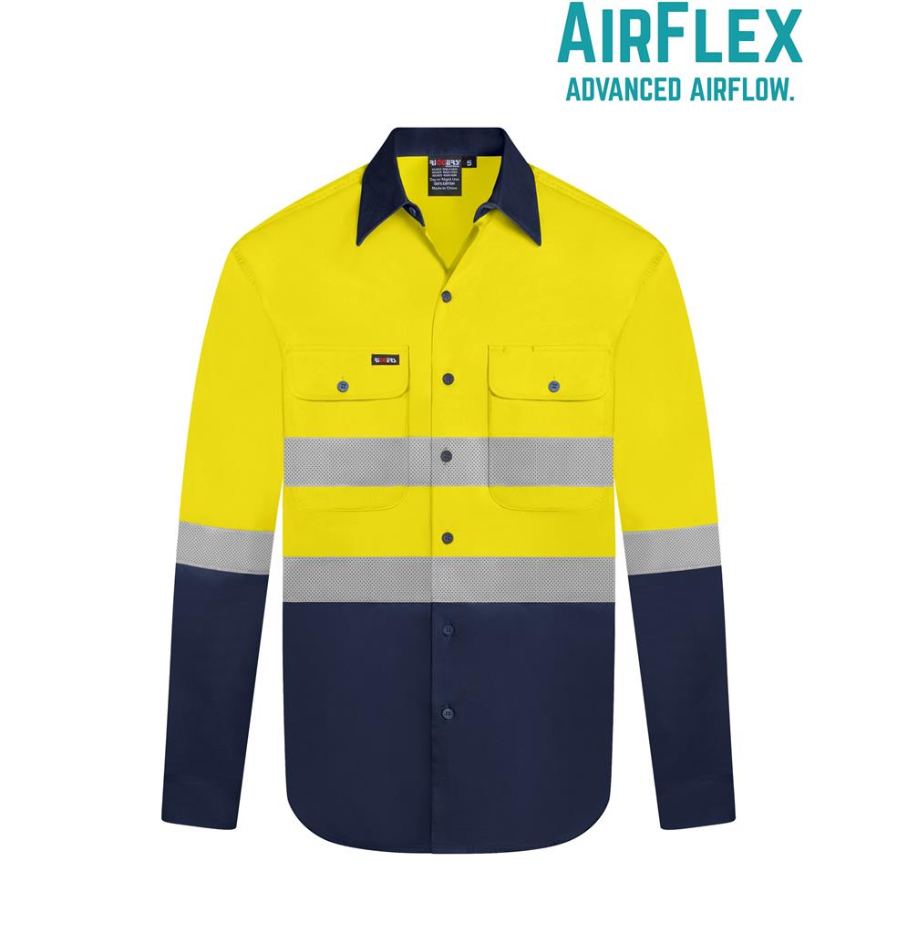 RIGGERS AIRFLEX LONG SLEEVE COTTON DRILL SHIRT WITH PERFORATED REFLECTIVE TWO TONE