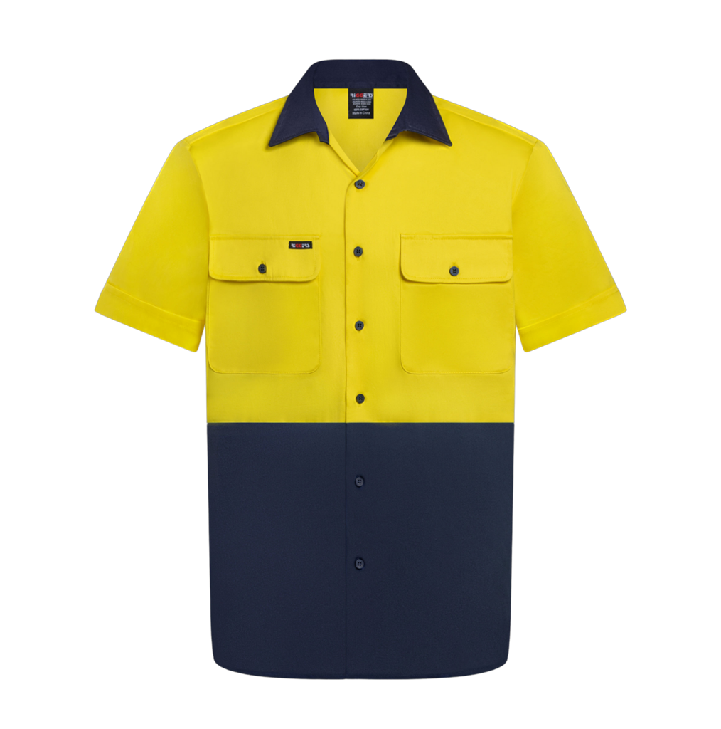 HI VIS SHORT SLEEVE 100% COTTON DRILL SHIRT TWO TONE