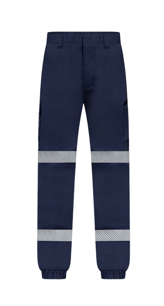 RIGGERS MID-WEIGHT STRETCH CARGO CUFFED TROUSERS WITH BIOMOTION REFLECTIVE TAPE NAVY