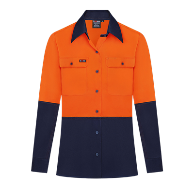 LADIES HI VIS ULTRA COOL LONG SLEEVE 100% COTTON VENTED SHIRT TWO TONE