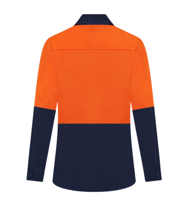 LADIES HI VIS ULTRA COOL LONG SLEEVE 100% COTTON VENTED SHIRT TWO TONE