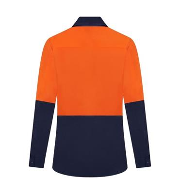 LADIES HI VIS LONG SLEEVE 100% COTTON DRILL SHIRT TWO TONE